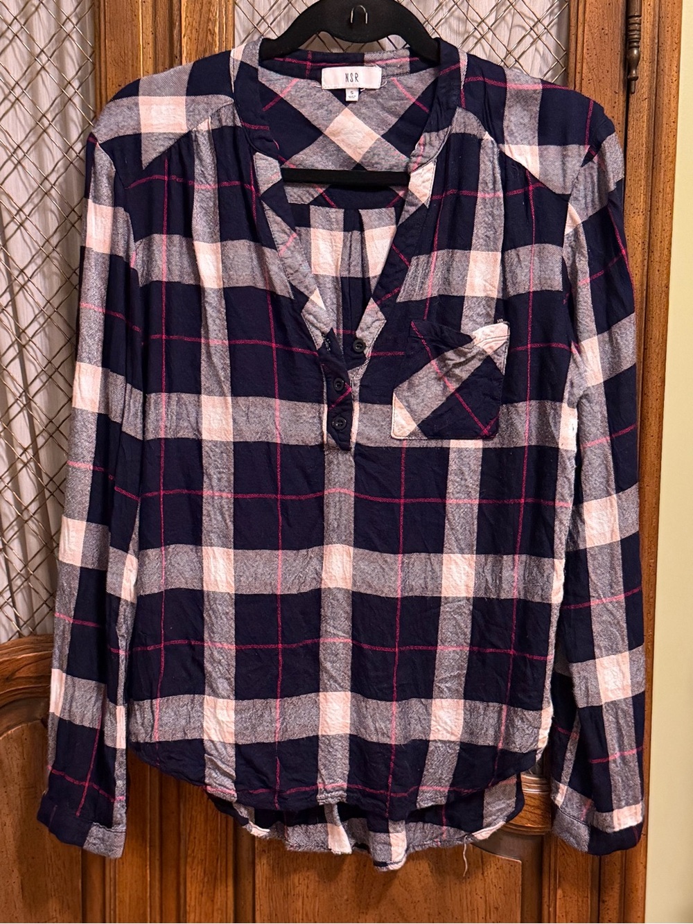 NSR Plaid Rayon Popover Blouse SIZE SMALL